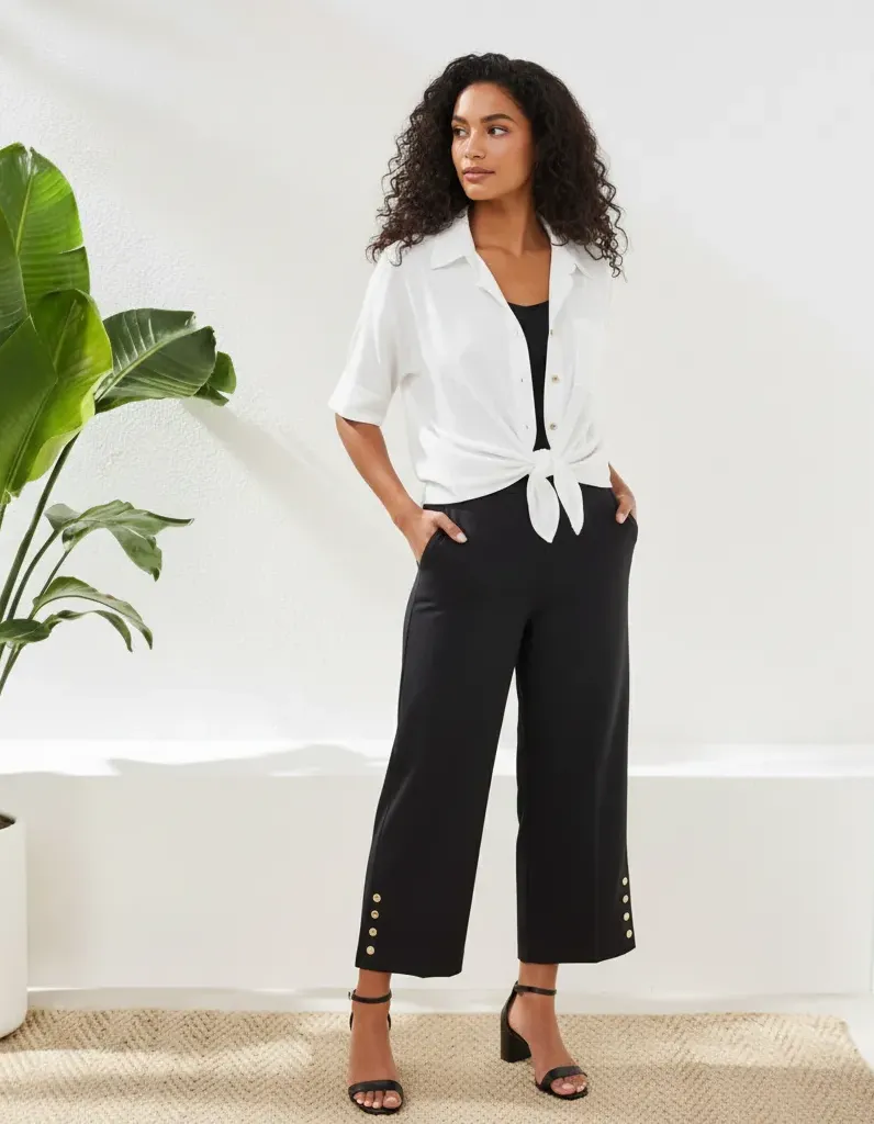 Flatten It® Tummy Control Wide Leg Pull-On Capris Pants-Black sold by Tribal