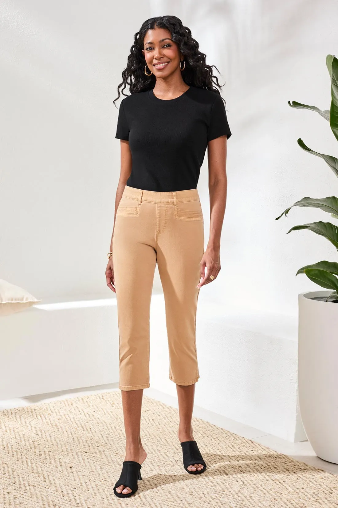 Comfort Stretch Pull-On Slim Leg Capris-Sesame sold by Tribal