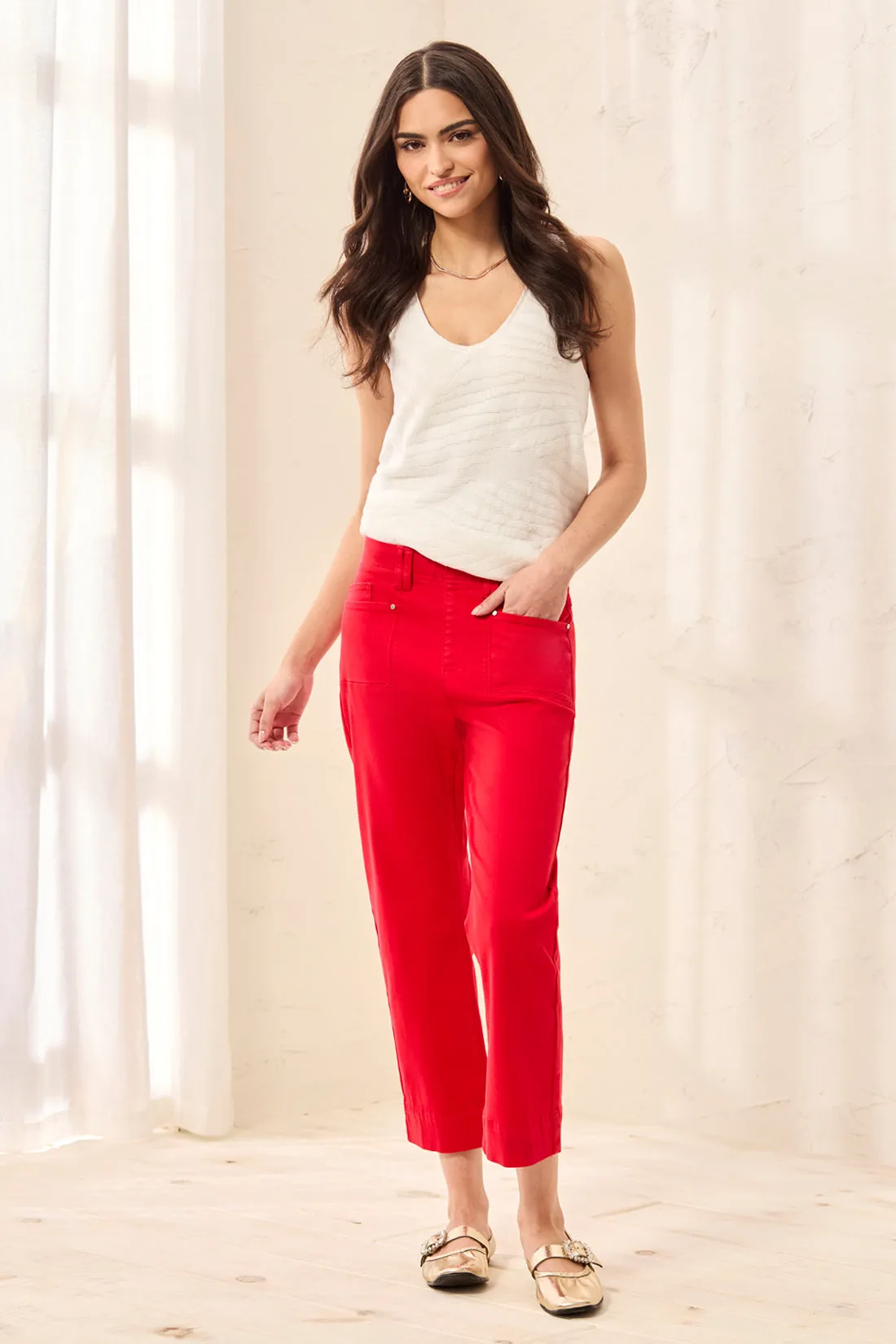 Comfort Stretch Pull-On Kick Flare Capris-Sangria sold by Tribal