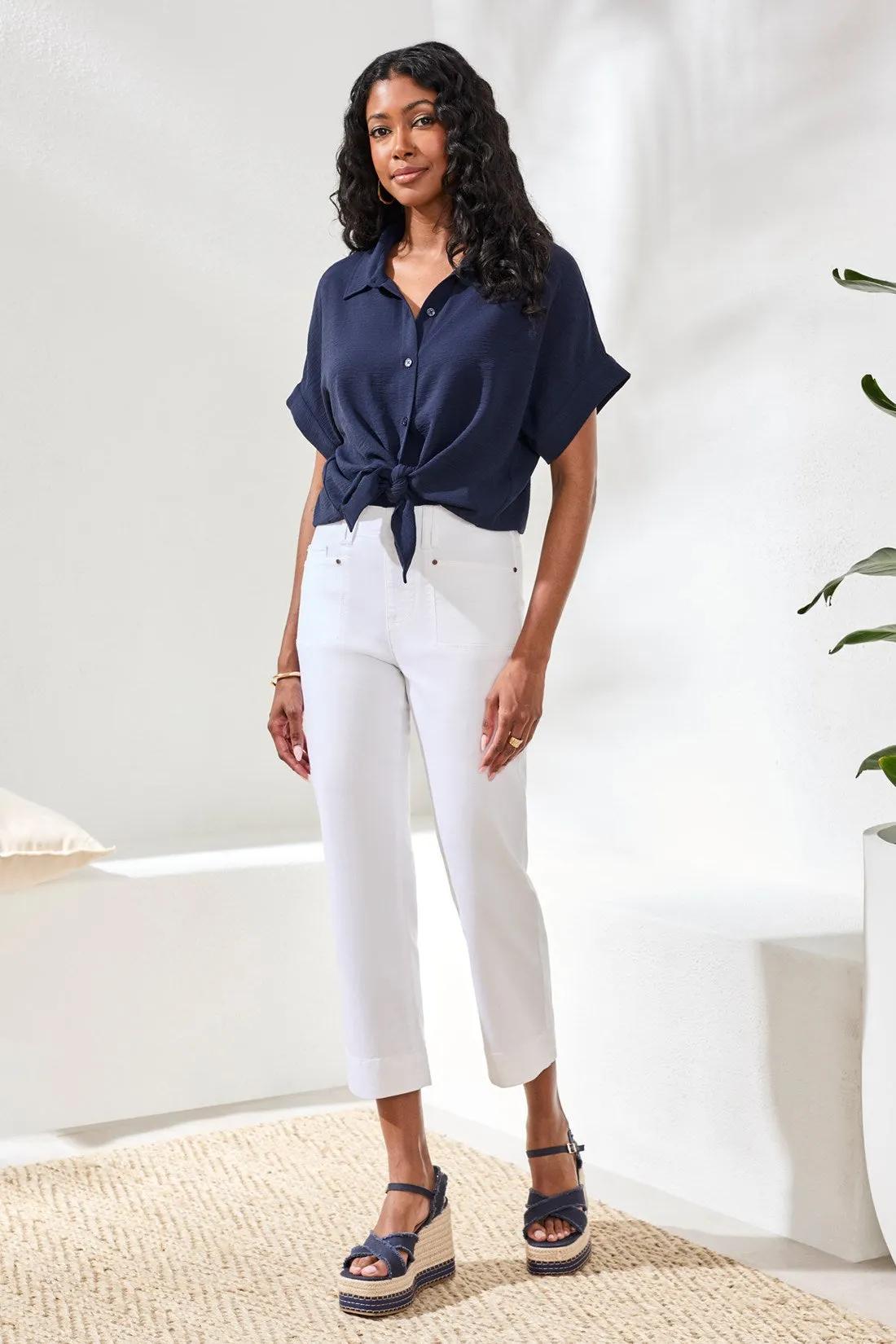 Comfort Stretch Pull-On Kick Flare Capris-White sold by Tribal