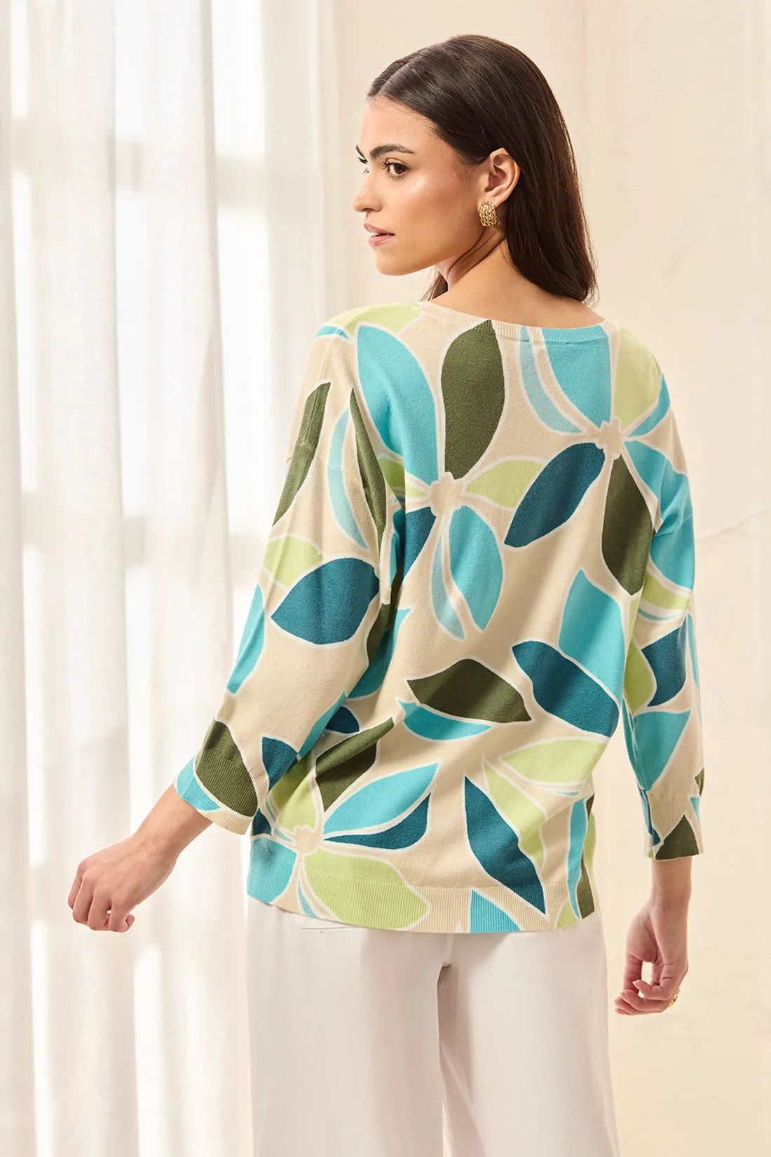 Soft Yarn Three-Quarter Sleeve Crewneck Sweater-Aqua sky sold by Tribal product image thumbnail 3