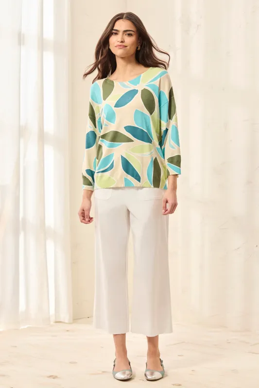 Soft Yarn Three-Quarter Sleeve Crewneck Sweater-Aqua sky made by Tribal