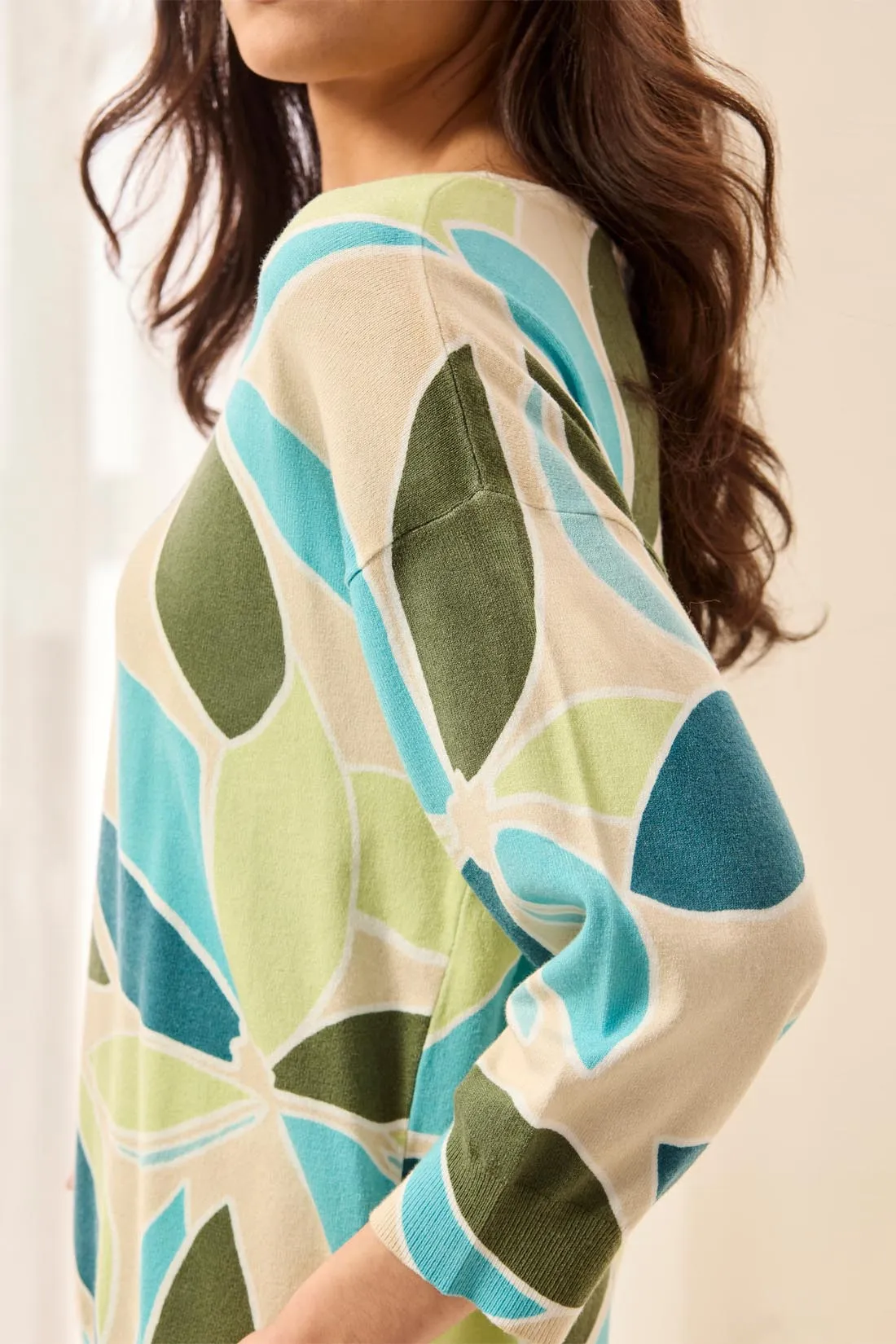 Soft Yarn Three-Quarter Sleeve Crewneck Sweater-Aqua sky sold by Tribal product image thumbnail 2
