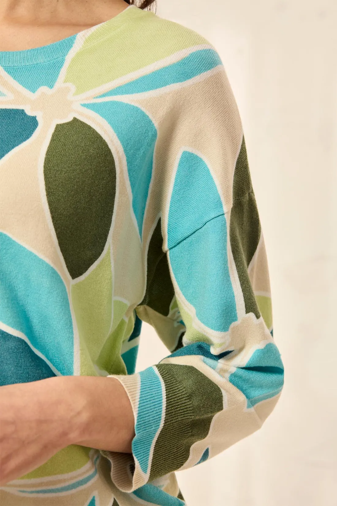 Soft Yarn Three-Quarter Sleeve Crewneck Sweater-Aqua sky sold by Tribal product image thumbnail 4
