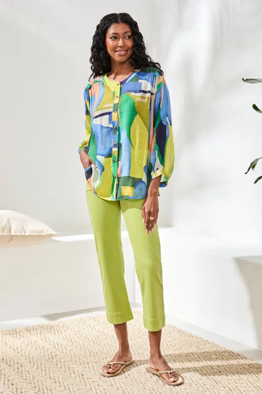 Flowy Dolman Sleeve Blouse With Self-Covered Buttons-Mojito sold by Tribal