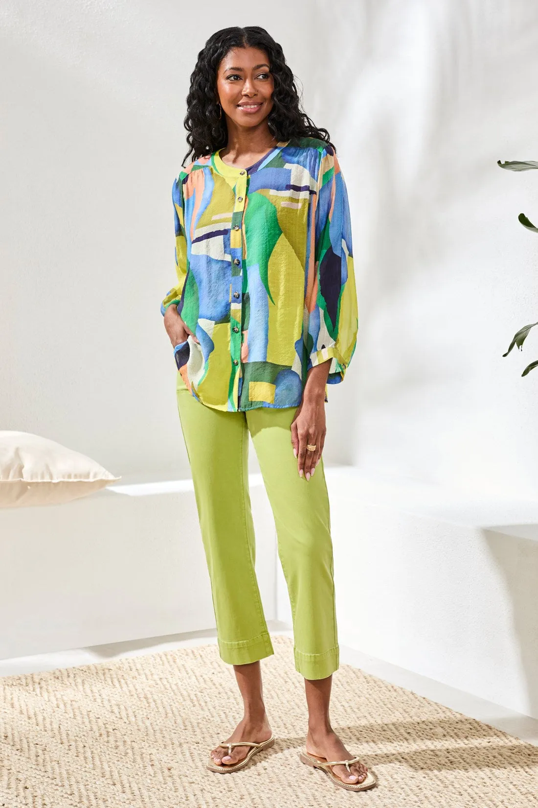 Flowy Dolman Sleeve Blouse With Self-Covered Buttons-Mojito sold by Tribal