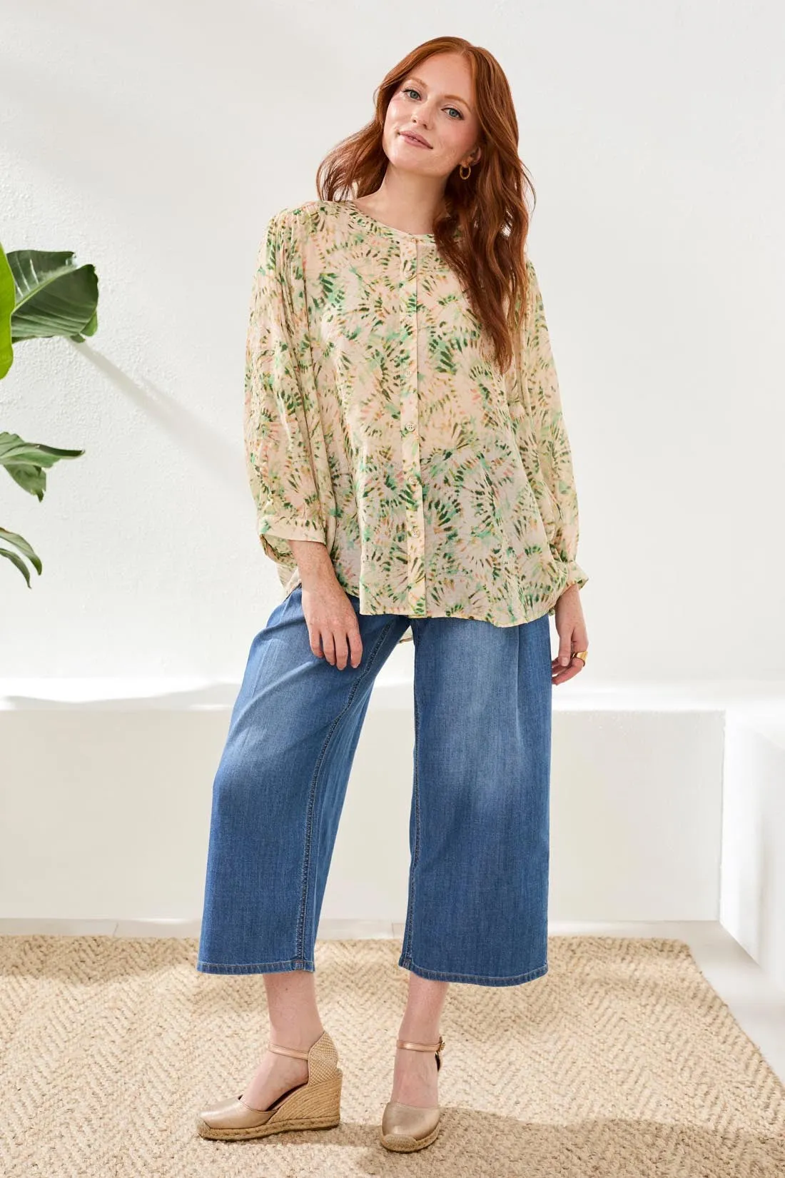 Flowy Dolman Sleeve Blouse With Self-Covering Buttons-Cactusclay sold by Tribal