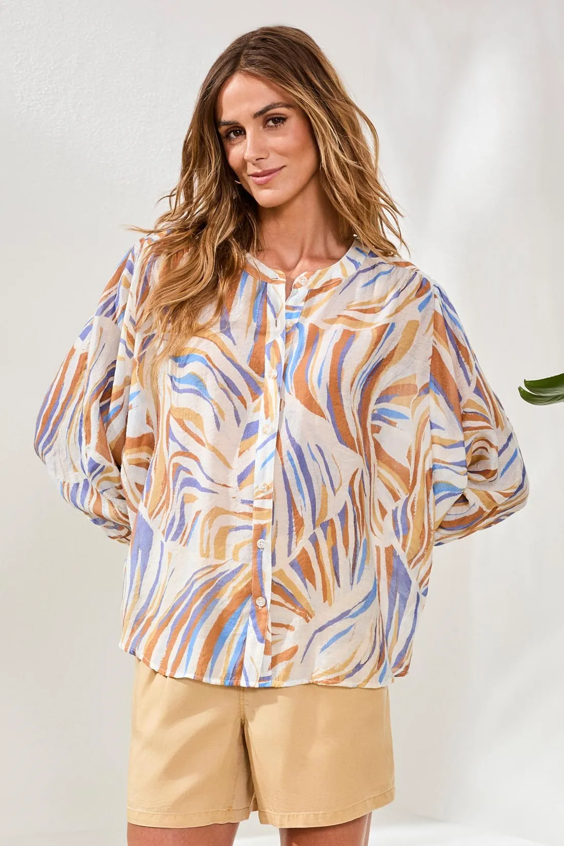 Flowy Dolman Sleeve Blouse With Self-Covering Buttons-Marina sold by Tribal product image thumbnail 2