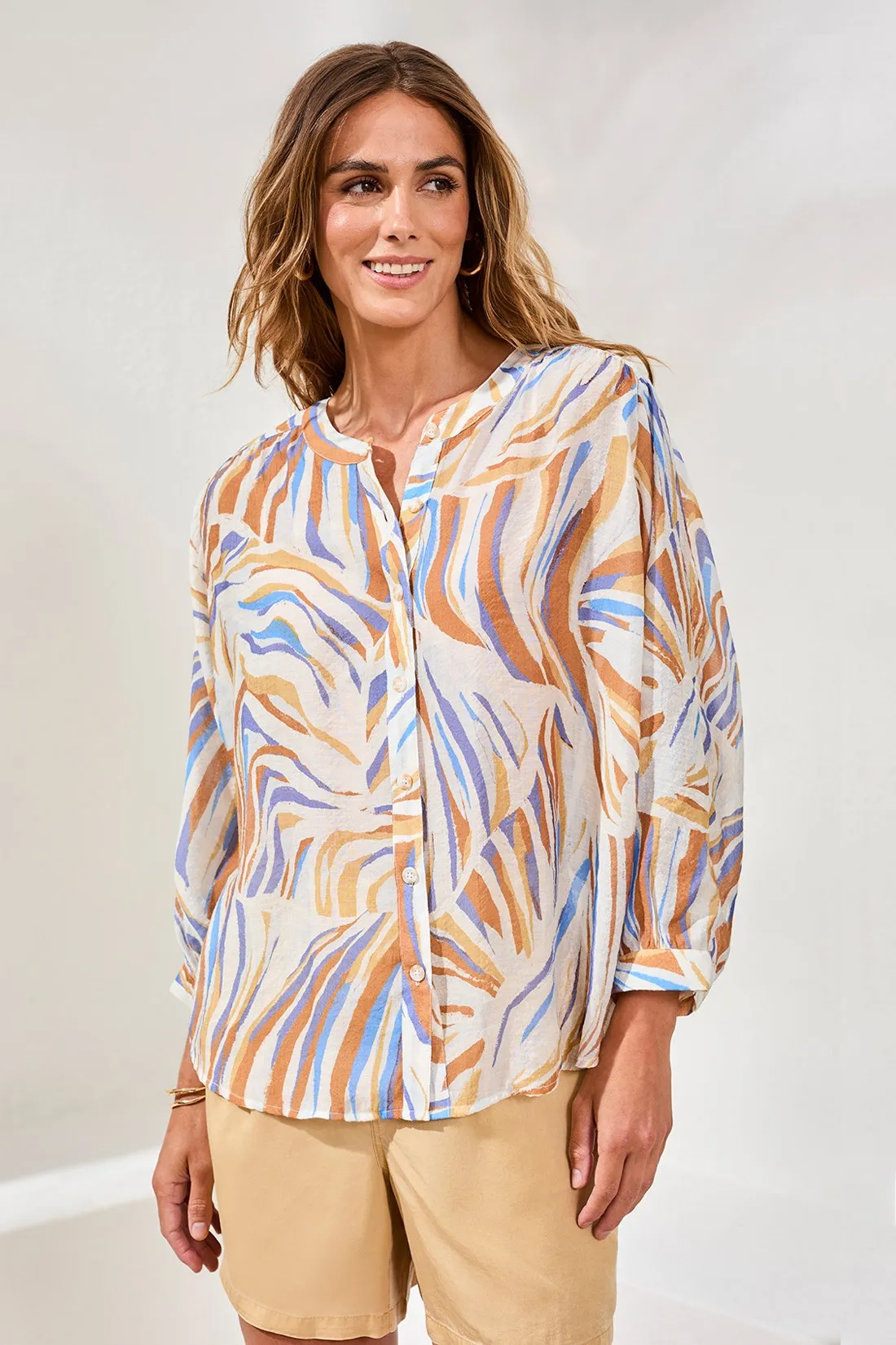 Flowy Dolman Sleeve Blouse With Self-Covering Buttons-Marina sold by Tribal product image thumbnail 3