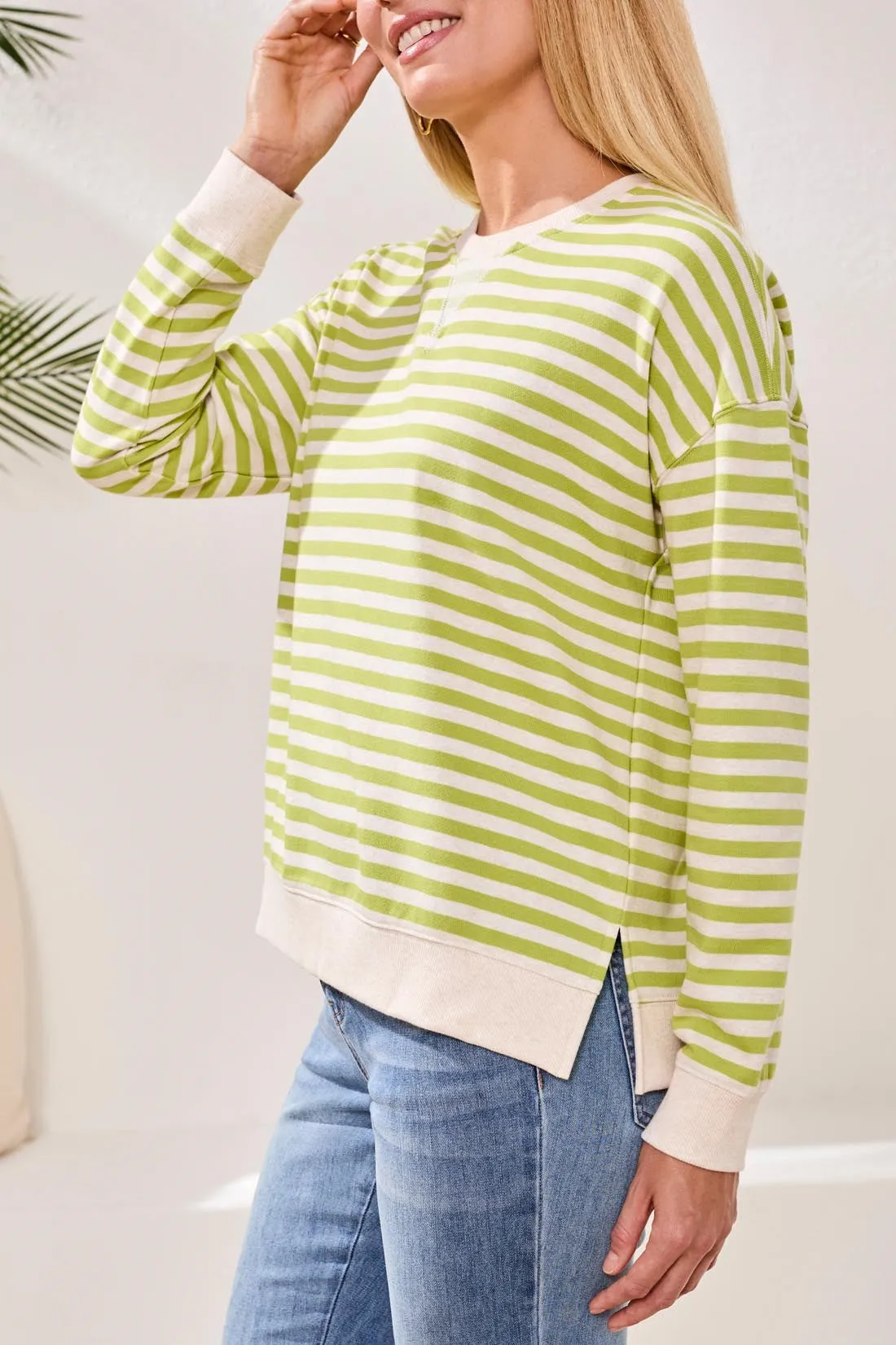 Cotton Crewneck Drop‑Shoulder Long Sleeve Top with Combo Trim-Mintleaf sold by Tribal product image thumbnail 3