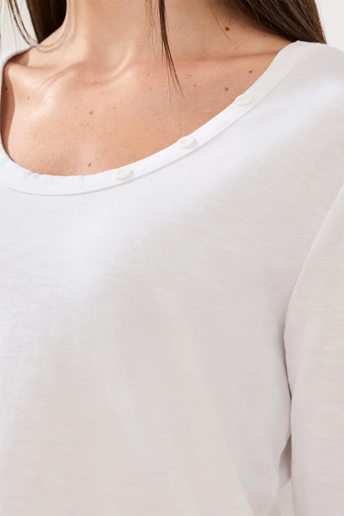 Slub Knit 3/4 Sleeve Scoop Neck Top With Buttons-White sold by Tribal product image thumbnail 3