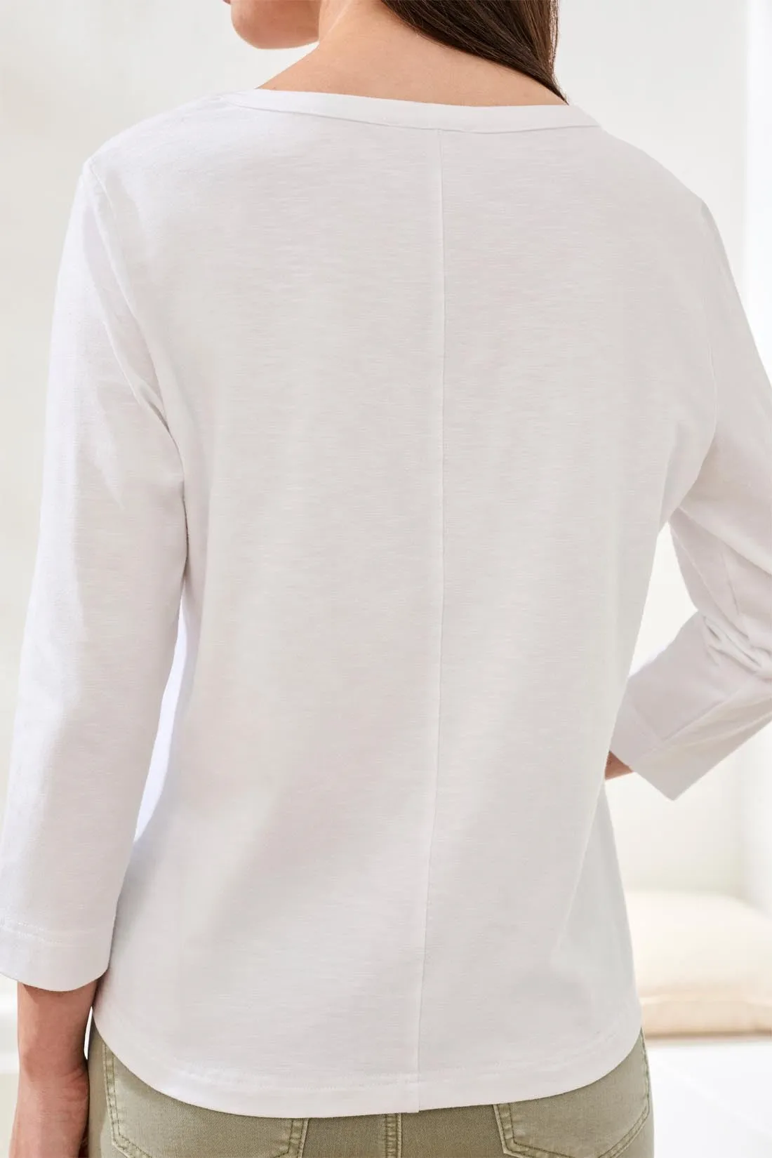 Slub Knit 3/4 Sleeve Scoop Neck Top With Buttons-White sold by Tribal product image thumbnail 2