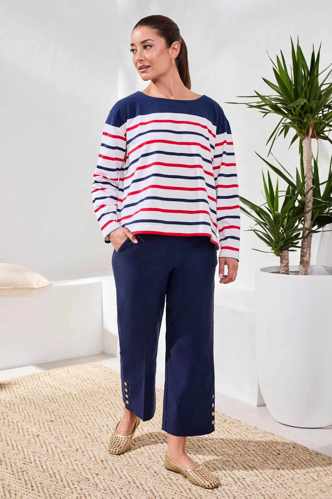 Yarn Dye Slub Knit Boat Neck Top-Sangria sold by Tribal product image thumbnail 4