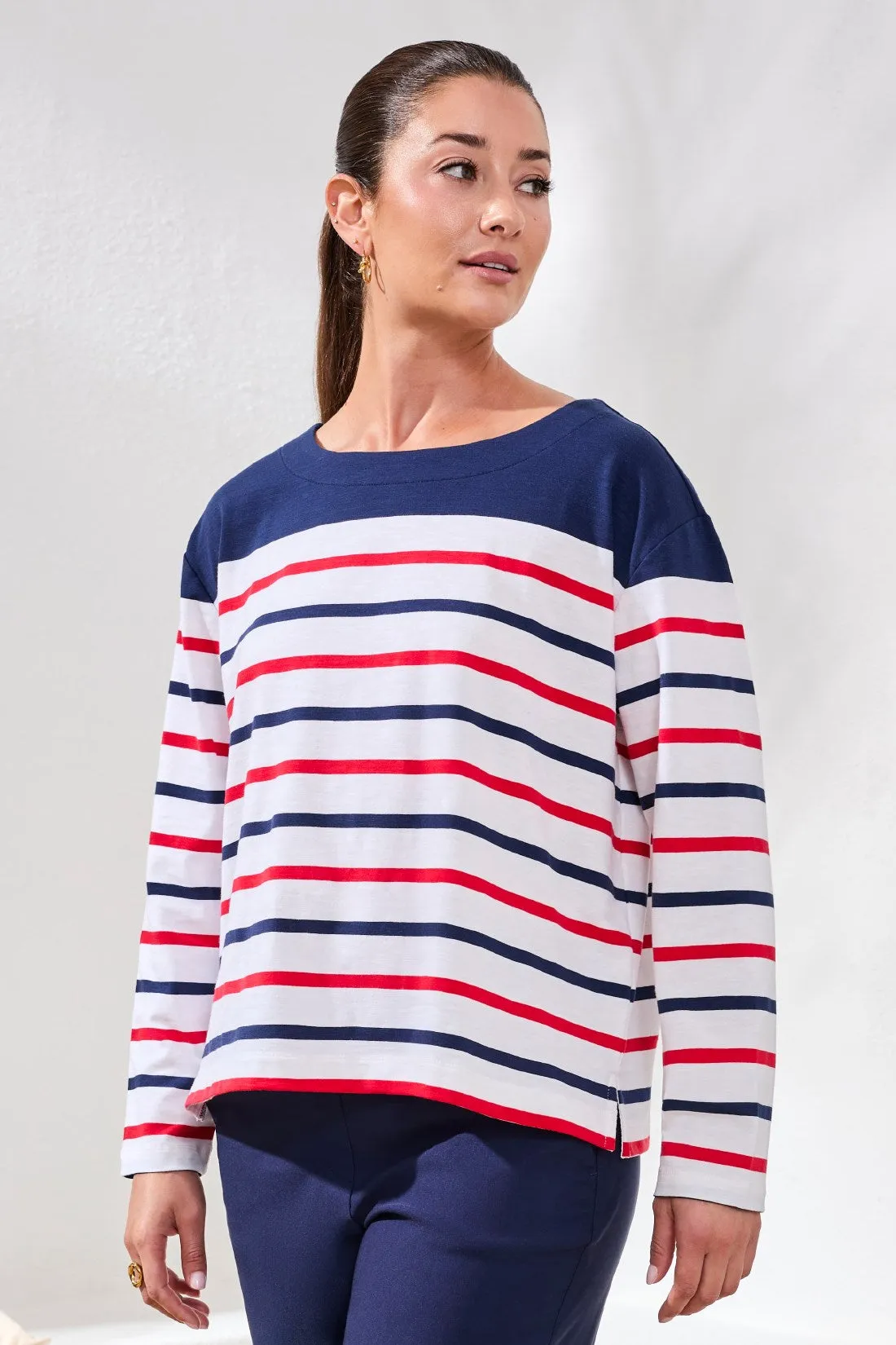 Yarn Dye Slub Knit Boat Neck Top-Sangria sold by Tribal product image thumbnail 2