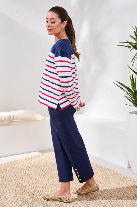 Yarn Dye Slub Knit Boat Neck Top-Sangria made by Tribal