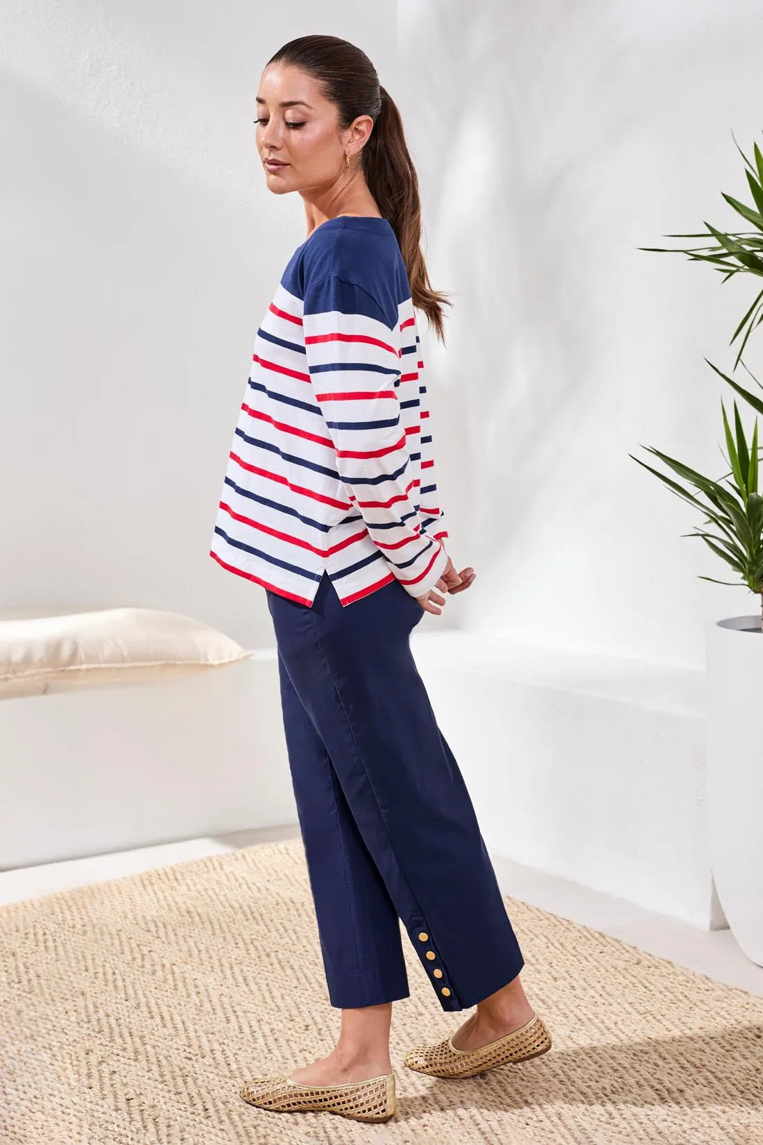 Yarn Dye Slub Knit Boat Neck Top-Sangria sold by Tribal