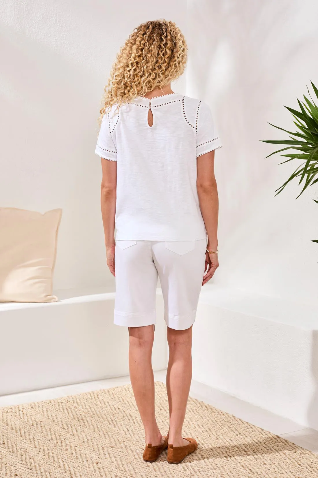 Cotton Slub Short Sleeve Top With Lace Detail-White sold by Tribal product image thumbnail 4