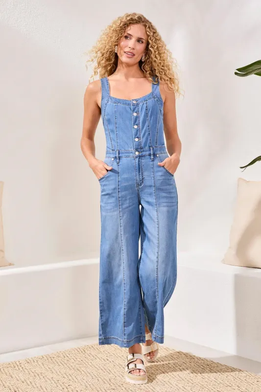 BLUE THREAD Tencel Wide Leg Jumpsuit With Shirred Elastic Back-Amalficoast made by Tribal