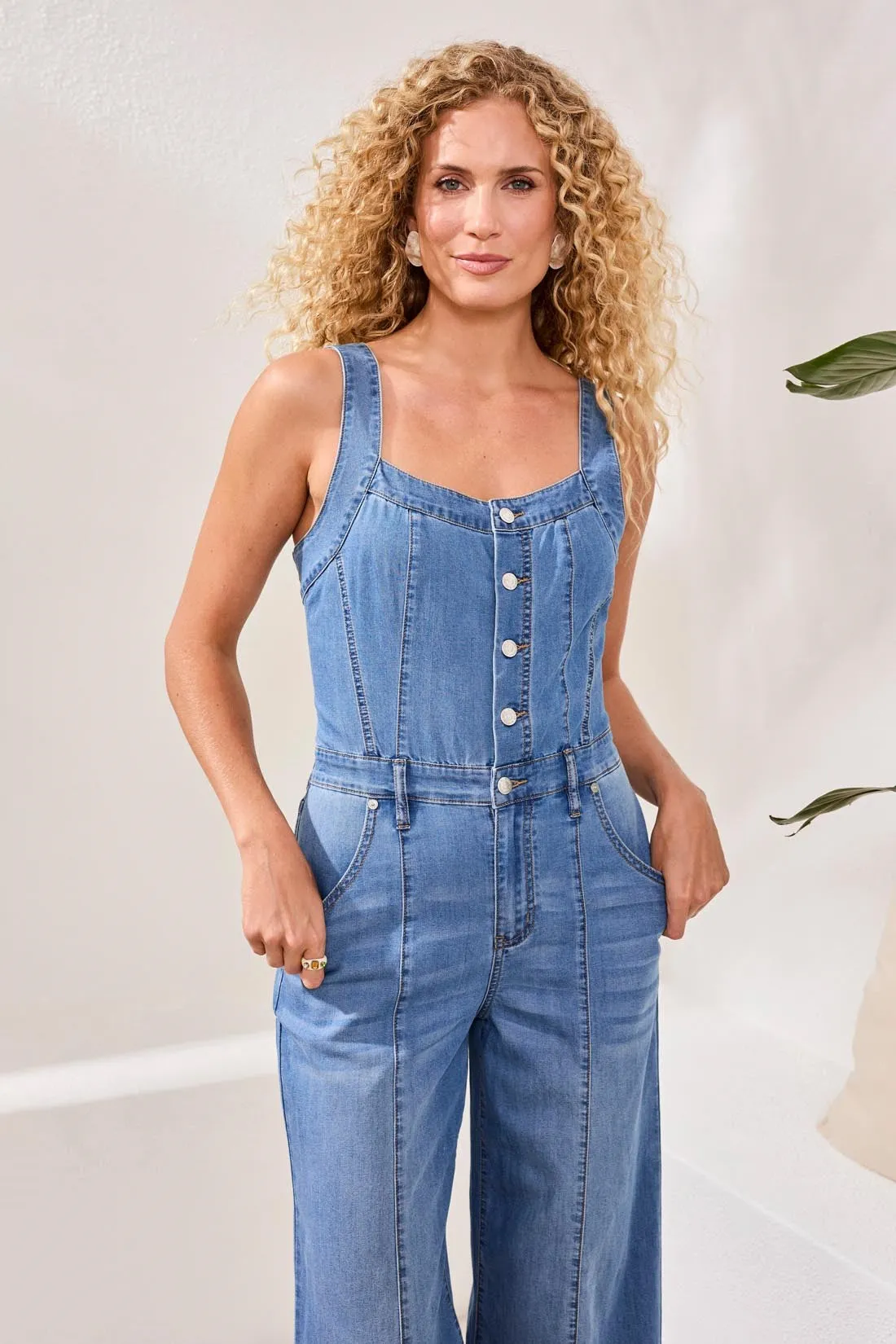 BLUE THREAD Tencel Wide Leg Jumpsuit With Shirred Elastic Back-Amalficoast sold by Tribal product image thumbnail 2
