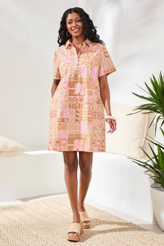 Printed Cotton Poplin Button Up Dress-Wisteria sold by Tribal