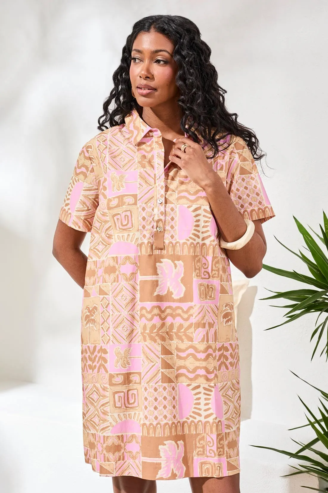 Printed Cotton Poplin Button Up Dress-Wisteria sold by Tribal product image thumbnail 2