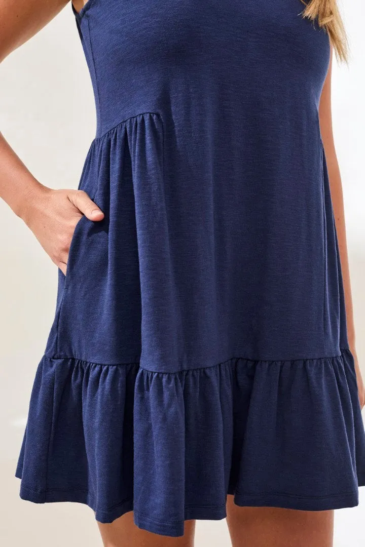 Soft Slub Knit Sleeveless V-Neck Tiered Dress-Jet blue sold by Tribal product image thumbnail 3