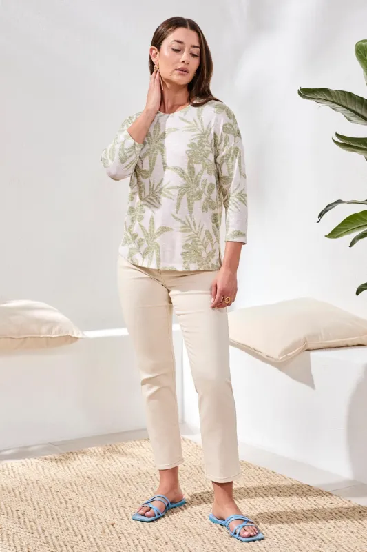 3/4 Sleeve Crew Neck Top-Kiwizest made by Tribal