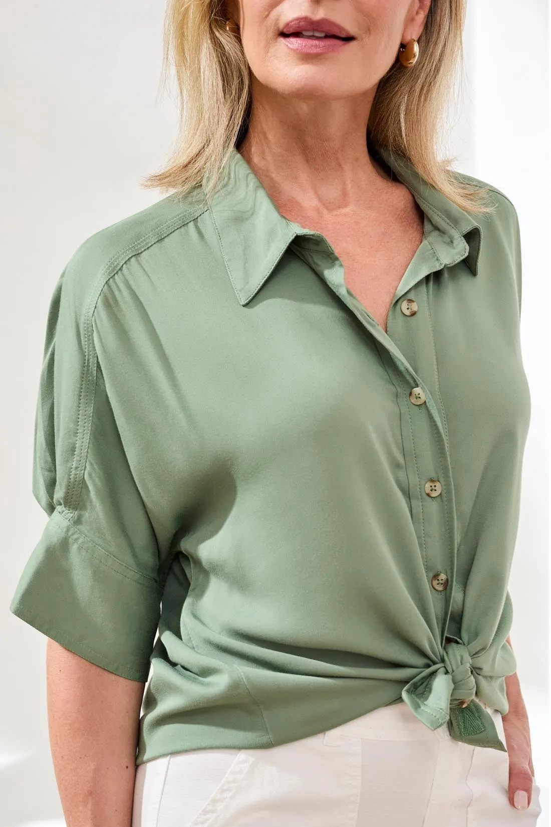 Soft Satin Drop Shoulder Classic Blouse-Moss sold by Tribal product image thumbnail 3