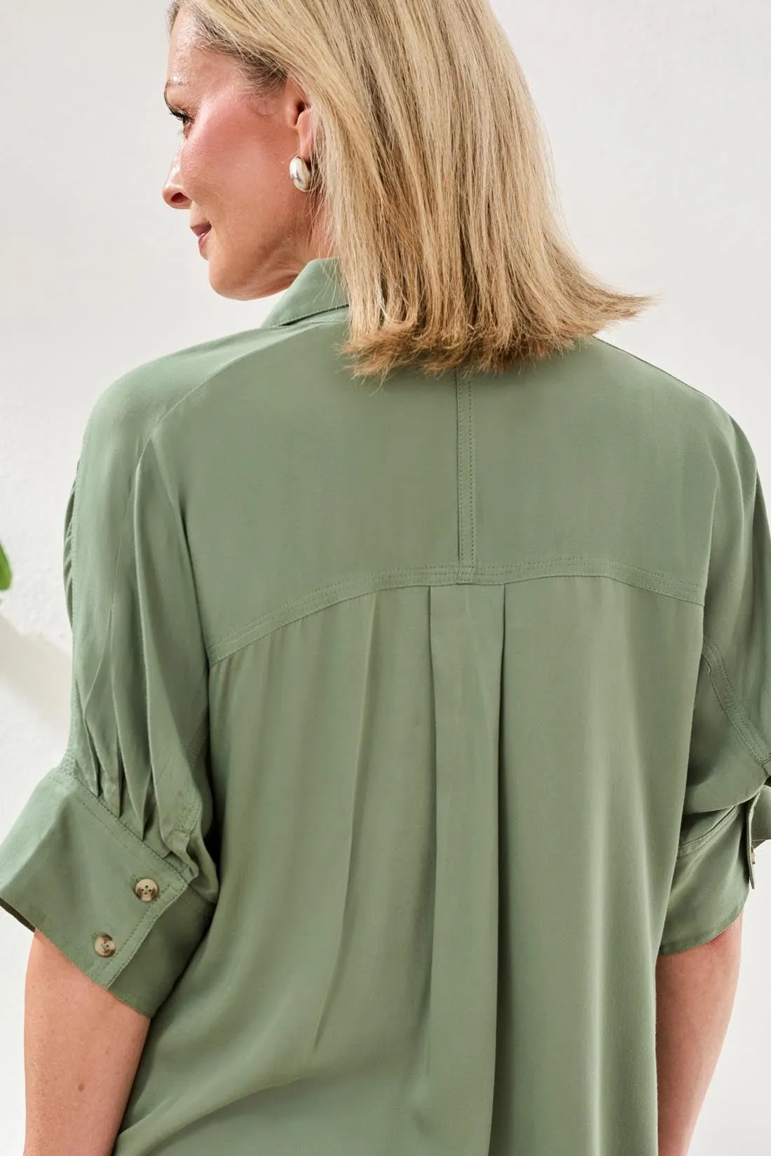 Soft Satin Drop Shoulder Classic Blouse-Moss sold by Tribal product image thumbnail 4