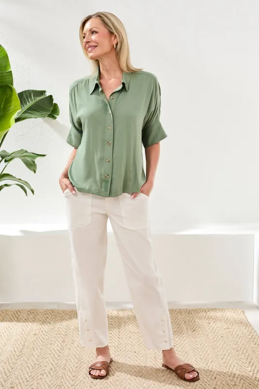 Soft Satin Drop Shoulder Classic Blouse-Moss made by Tribal