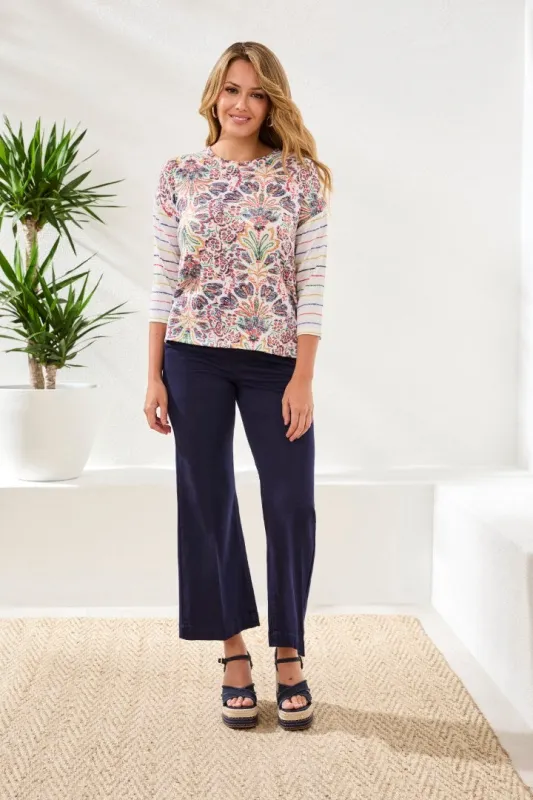 3/4 Sleeve Crew Neck Top-Coralred made by Tribal