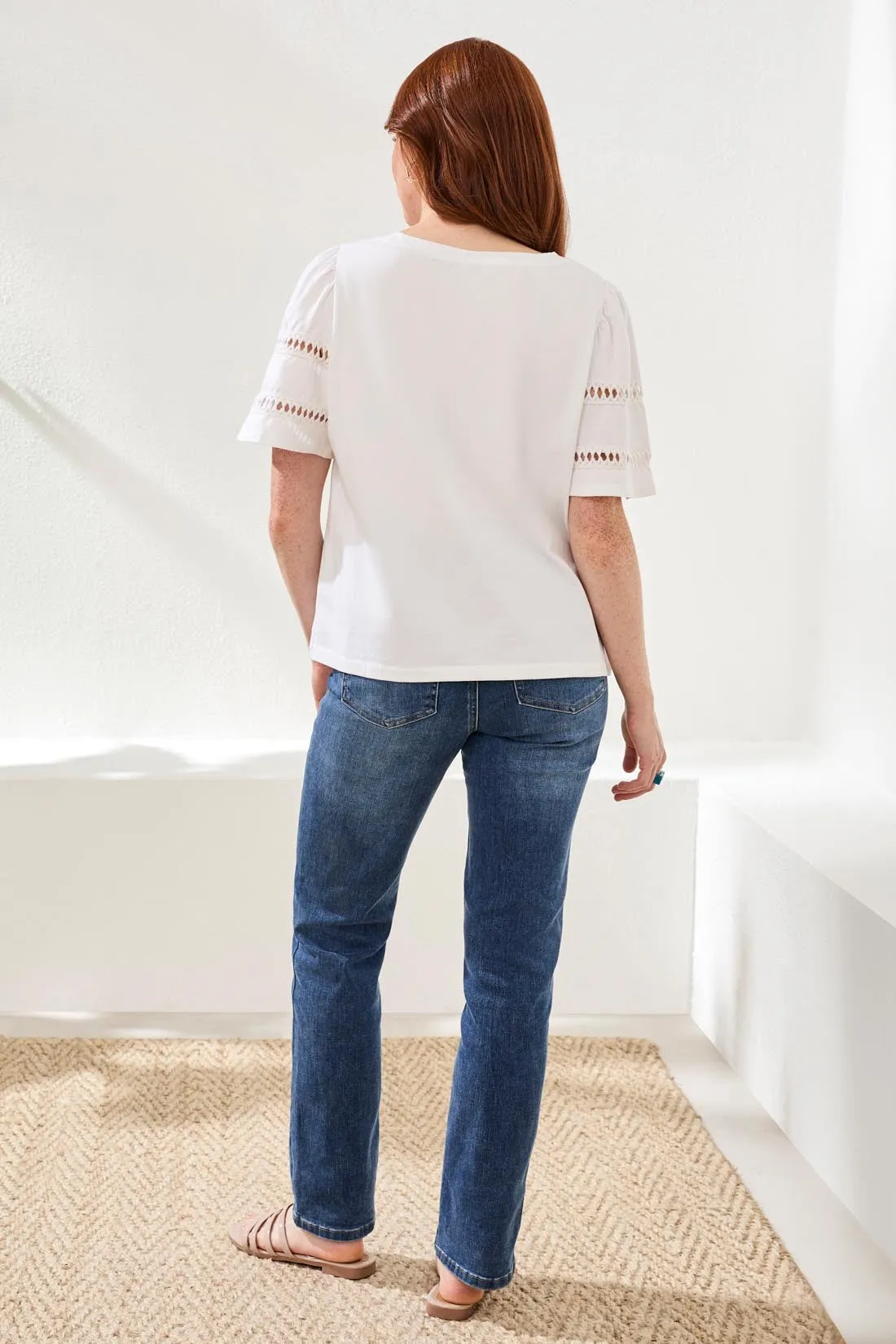 Flutter Sleeve Crew Neck Top-White sold by Tribal product image thumbnail 2