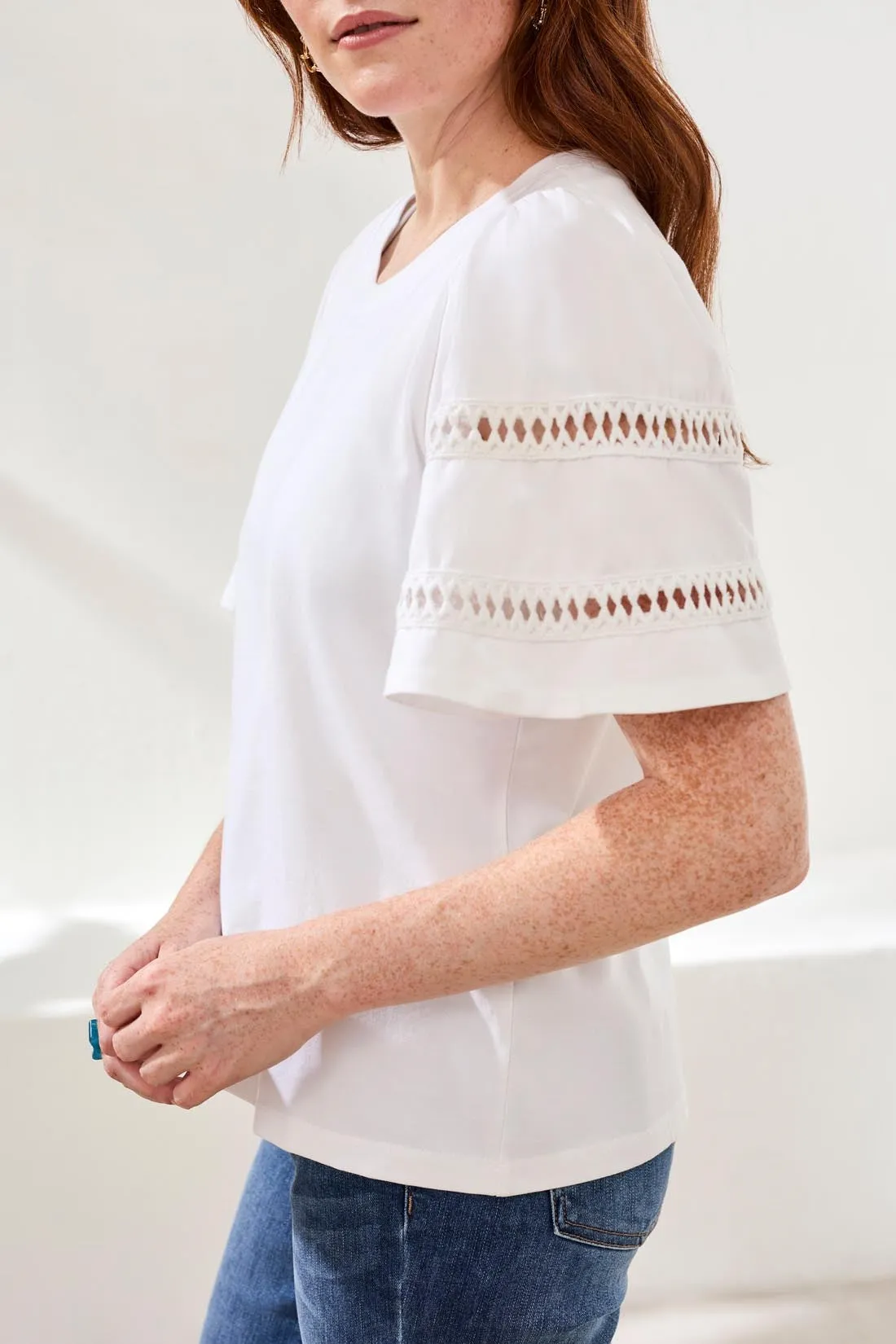 Flutter Sleeve Crew Neck Top-White sold by Tribal product image thumbnail 3