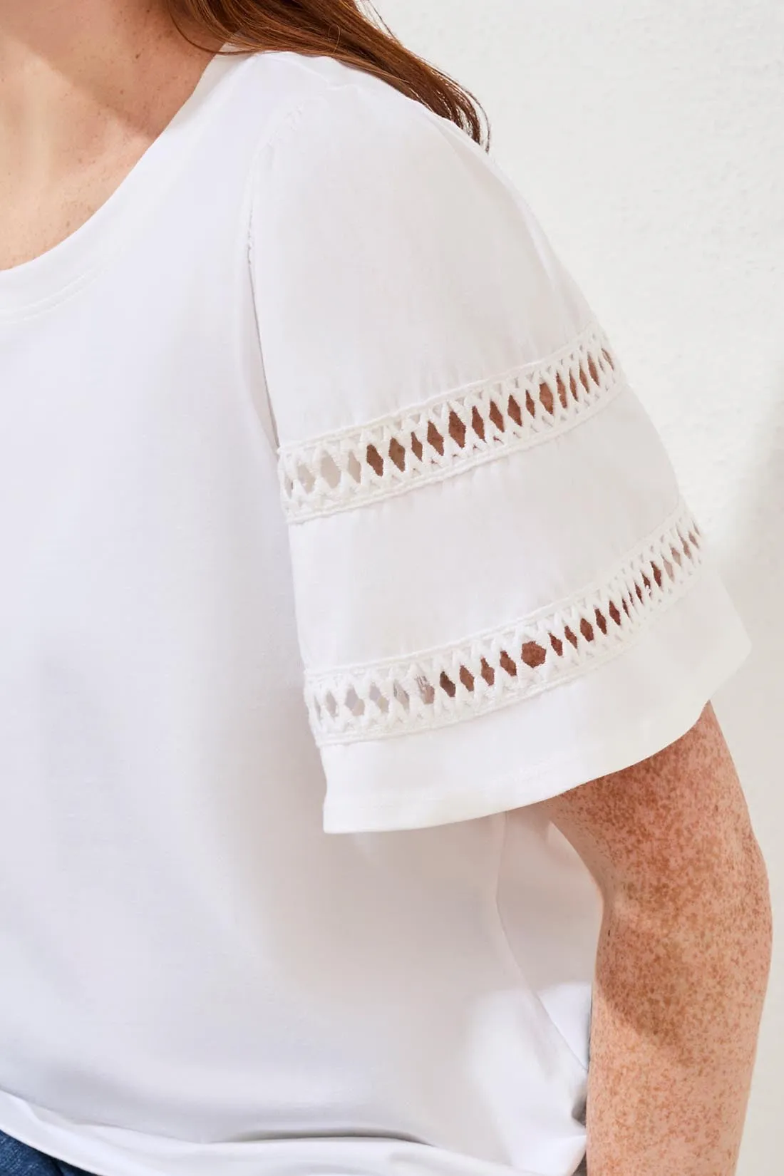 Flutter Sleeve Crew Neck Top-White sold by Tribal product image thumbnail 4