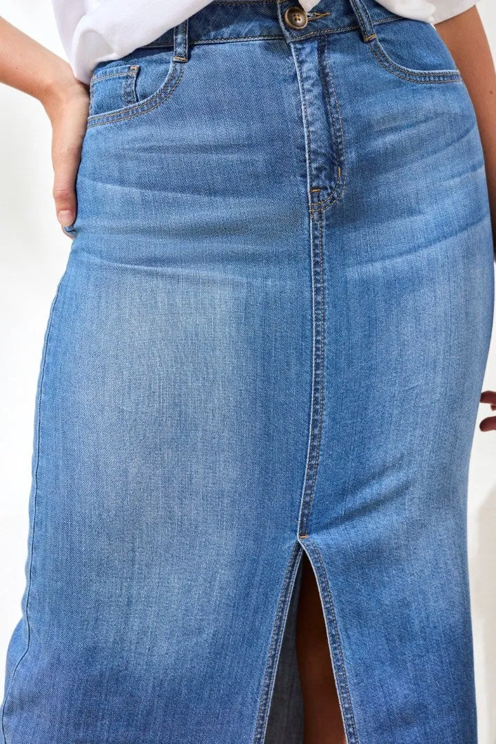 Full Length Front Slit-Denim Skirt-Fjordblue sold by Tribal product image thumbnail 4