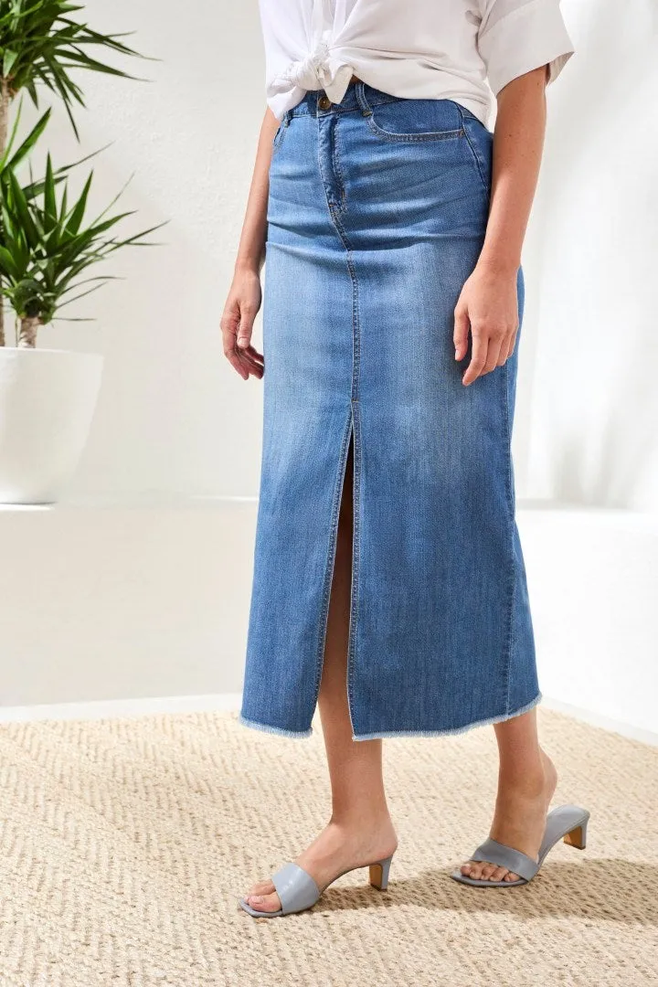 Full Length Front Slit-Denim Skirt-Fjordblue sold by Tribal product image thumbnail 3