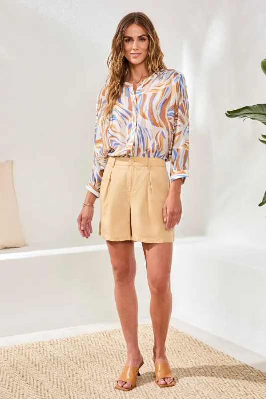Flowy Tencel Shorts With Delicate Front Pleats-Croissant made by Tribal
