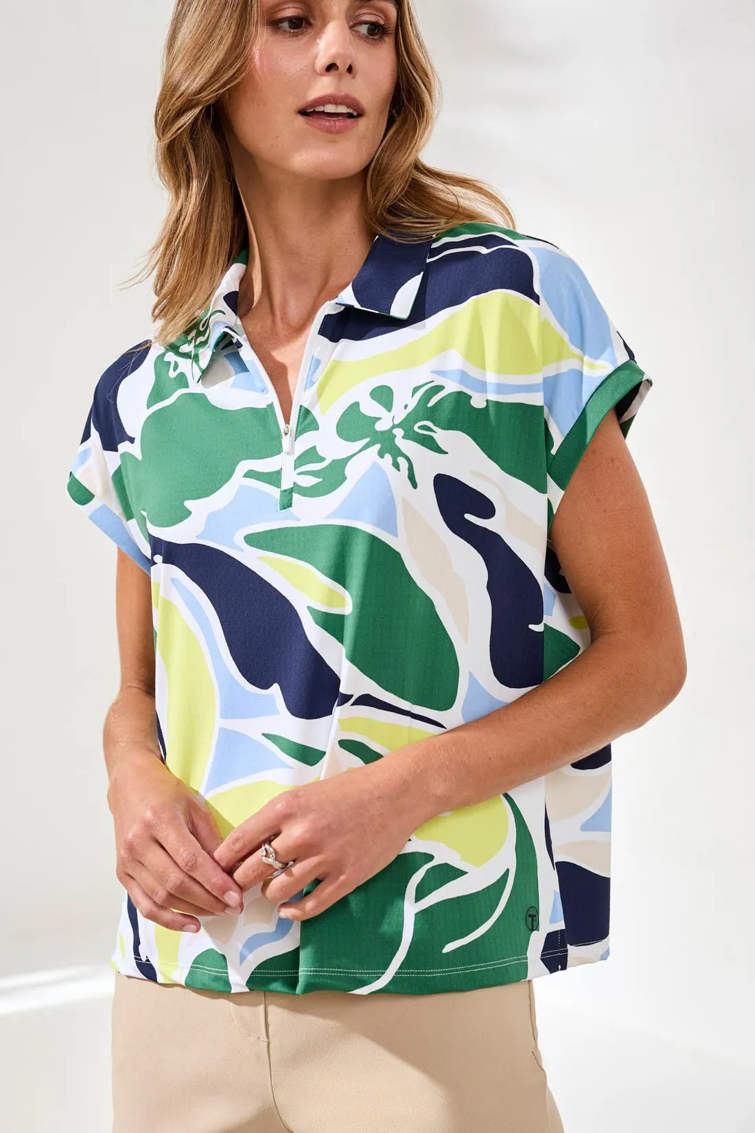 UPF 50+ High Performance Dolman Quarter-Zip Polo Top-Florallime sold by Tribal product image thumbnail 2