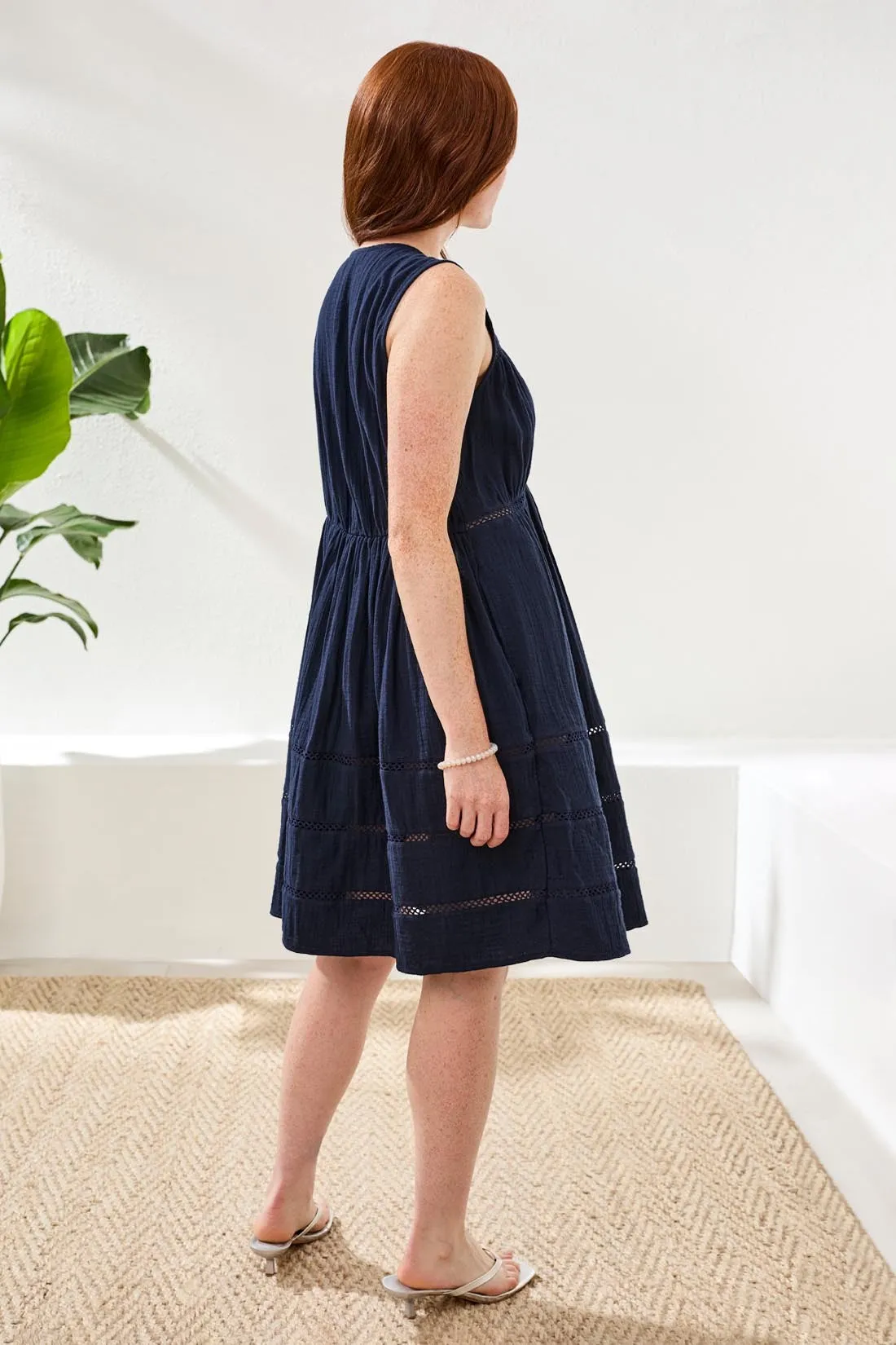 Crinkle Gauze Empire Waist Lace Inset Dress-Abyss sold by Tribal product image thumbnail 4