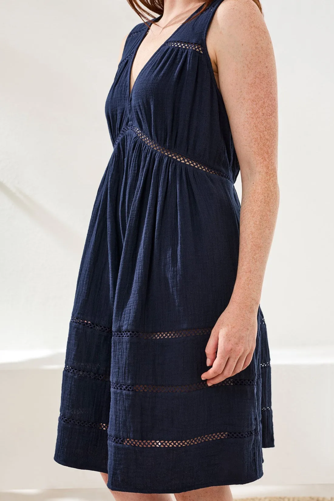 Crinkle Gauze Empire Waist Lace Inset Dress-Abyss sold by Tribal product image thumbnail 3