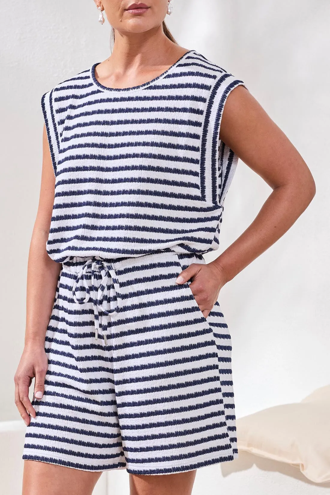 Terry Cloth Sleeveless Romper With Self-Tie Belt-Jet blue sold by Tribal product image thumbnail 3