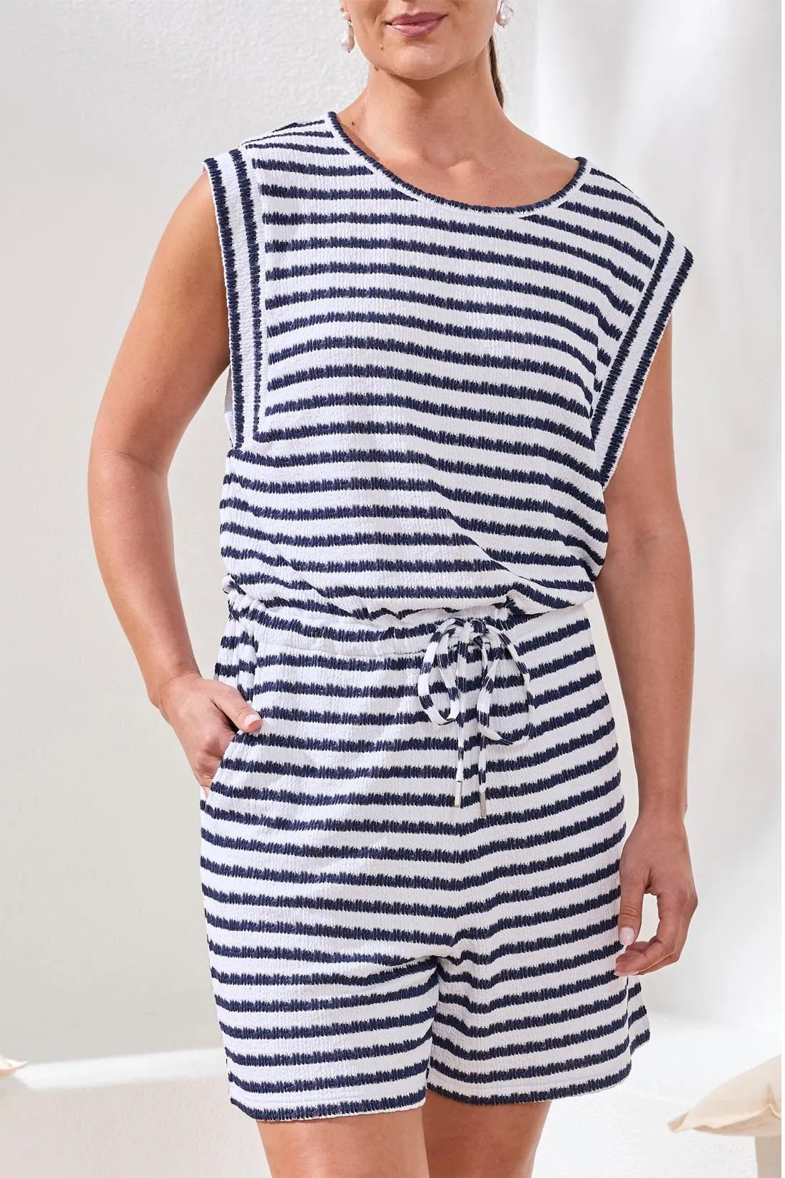 Terry Cloth Sleeveless Romper With Self-Tie Belt-Jet blue sold by Tribal product image thumbnail 2