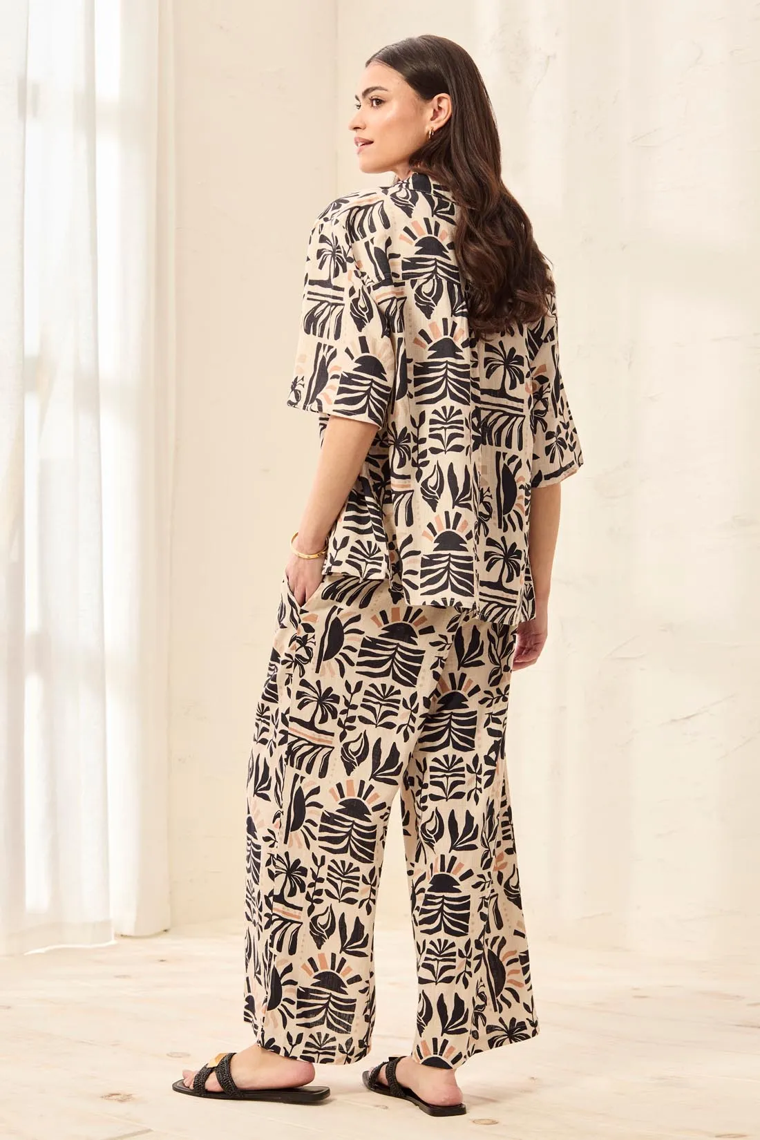 Flowy Linen Relaxed Wide-Leg Pants with Waistband-Desert sold by Tribal product image thumbnail 2