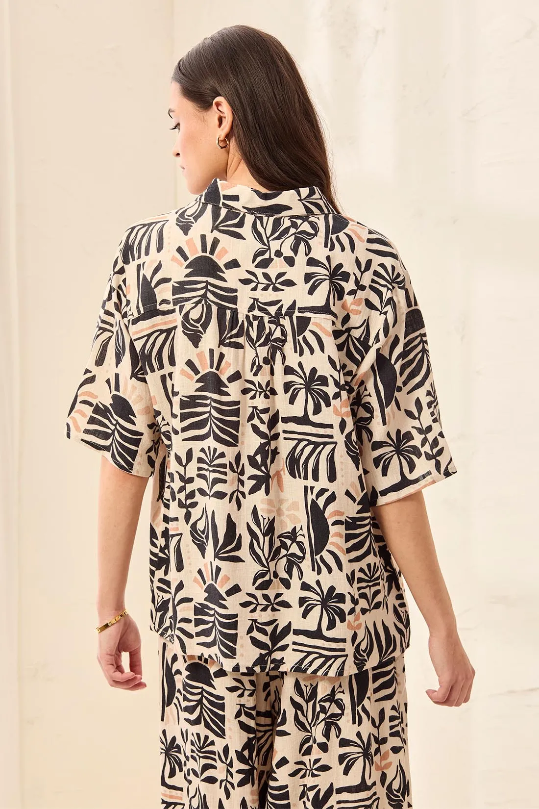 Linen Short Sleeve Button-Front Printed Camp Shirt-Canvas sold by Tribal product image thumbnail 2