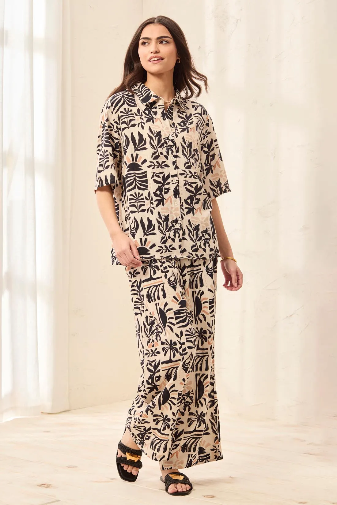 Linen Short Sleeve Button-Front Printed Camp Shirt-Canvas sold by Tribal product image thumbnail 4