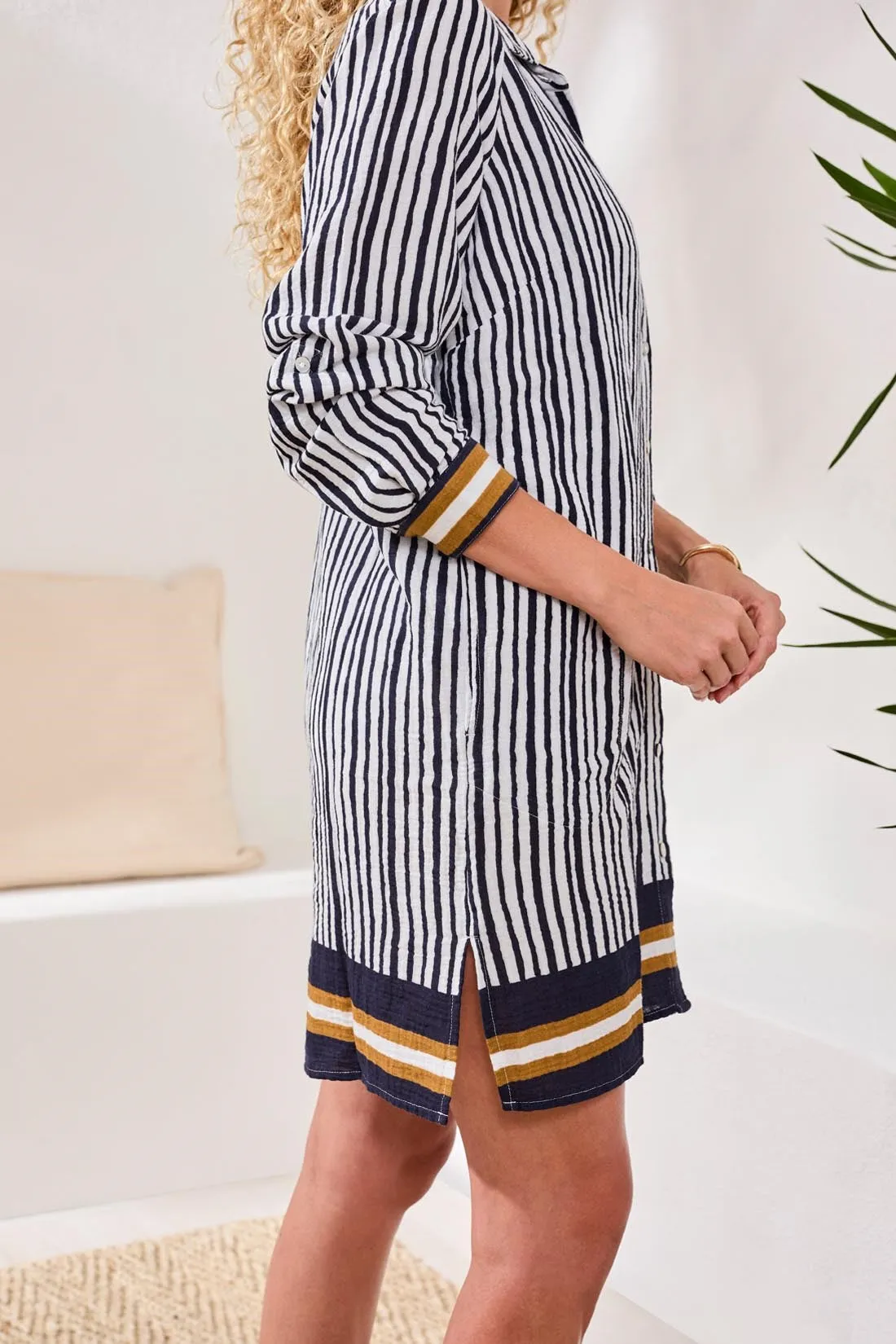 Cotton Gauze Button-Front Cover-Up With Roll-Up Sleeves-Dk abyss sold by Tribal product image thumbnail 3