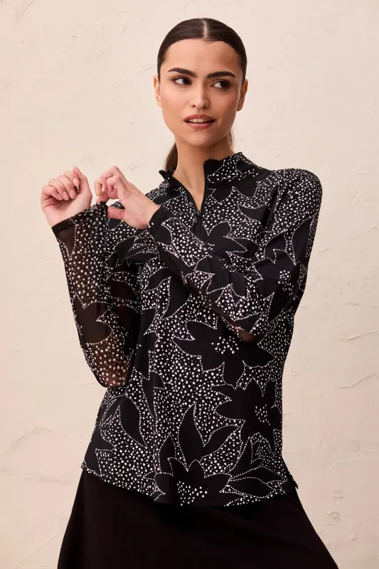 UPF 50+ High Performance Quarter-Zip Long Sleeve Pullover-Black floral made by Tribal