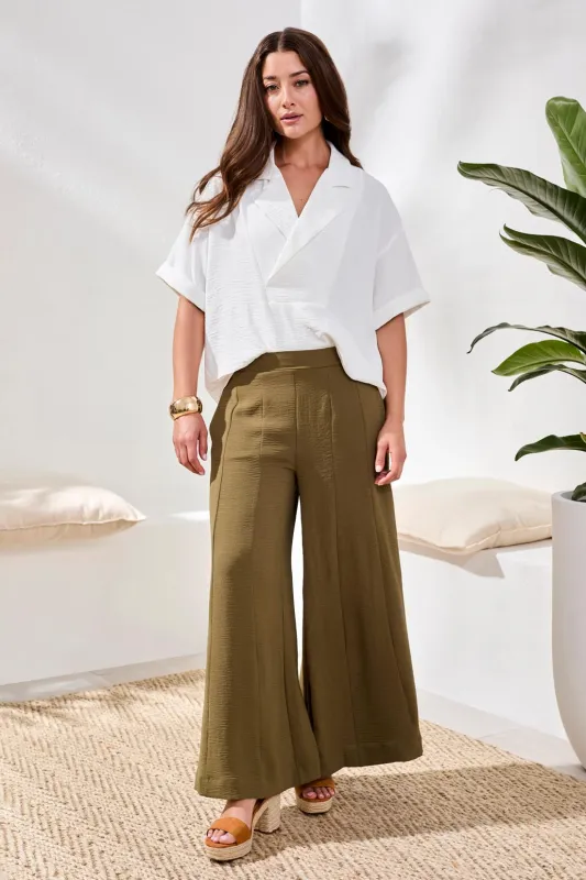 Airflow Pleated Pants With Elastic Waistband-Rainforest made by Tribal