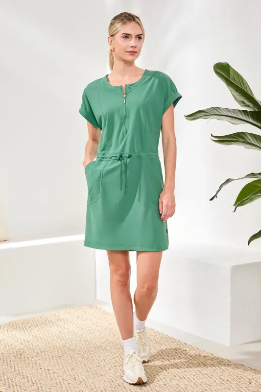 Zip Dress With Drawcord-Greenery sold by Tribal