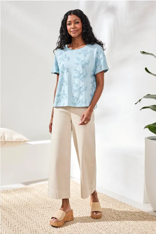 Embroidered Knit Short Sleeve Crew Top-Ltaquasky sold by Tribal